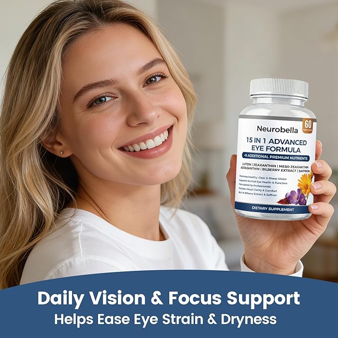 Neurobella Eye Formula, Neurobella 15 in 1 Advanced Eye Formula with All 3 Carotenoids, Lutein & Zeaxanthin, Saffron & Bilberry Extract