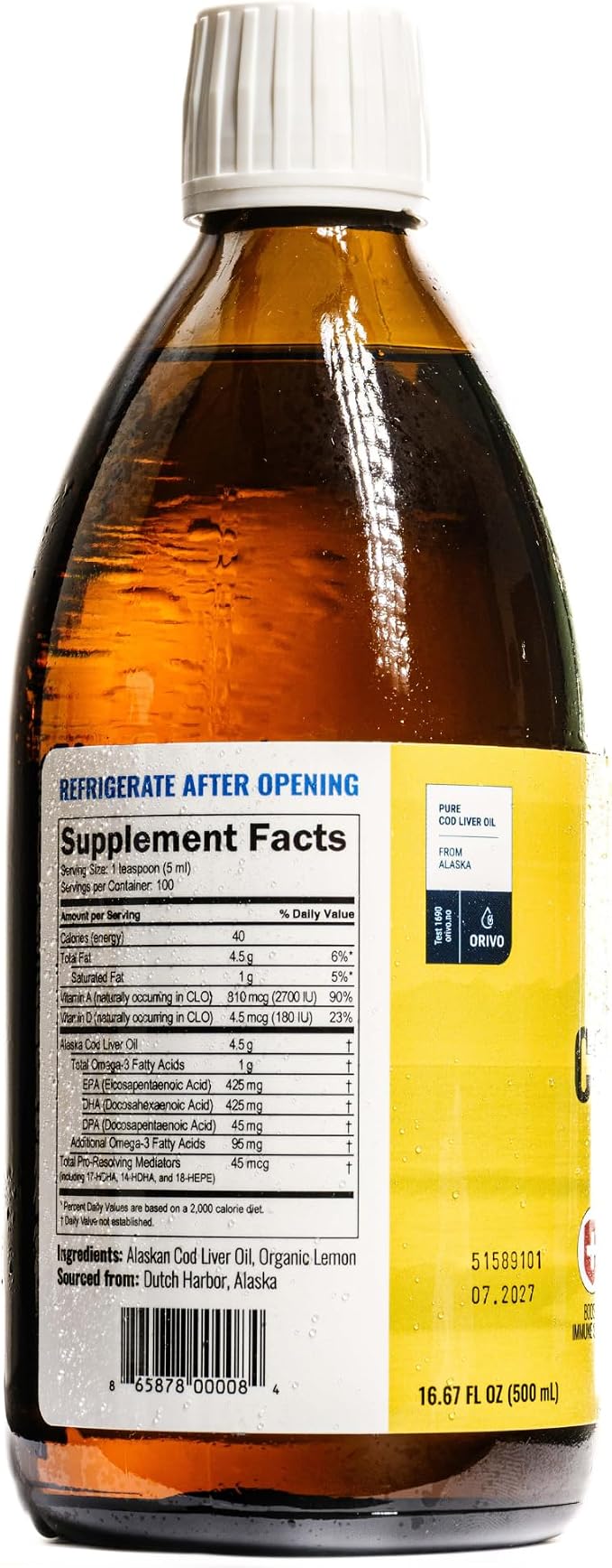 On Target Living Alaskan Cod Liver Oil Liquid | Organic Lemon Flavor 16.67 oz | Line Caught in The USA | Naturally Occurring Vitamin D | Rich in Omega 3 DHA/EPA | Non-GMO Project Certified