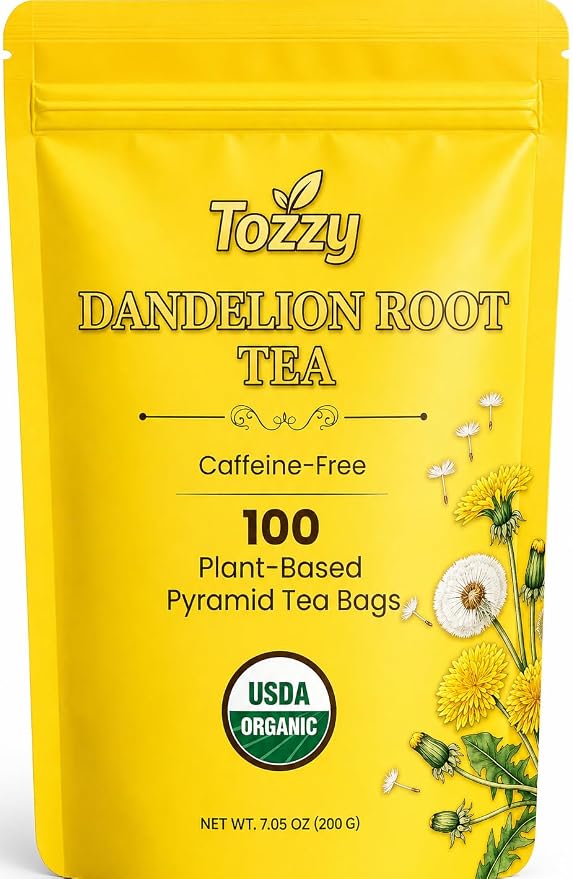 Tozzy Organic Dandelion Tea – 100 Count, Plant-Based Pyramid Tea Bags – Packaging May Vary | Organic