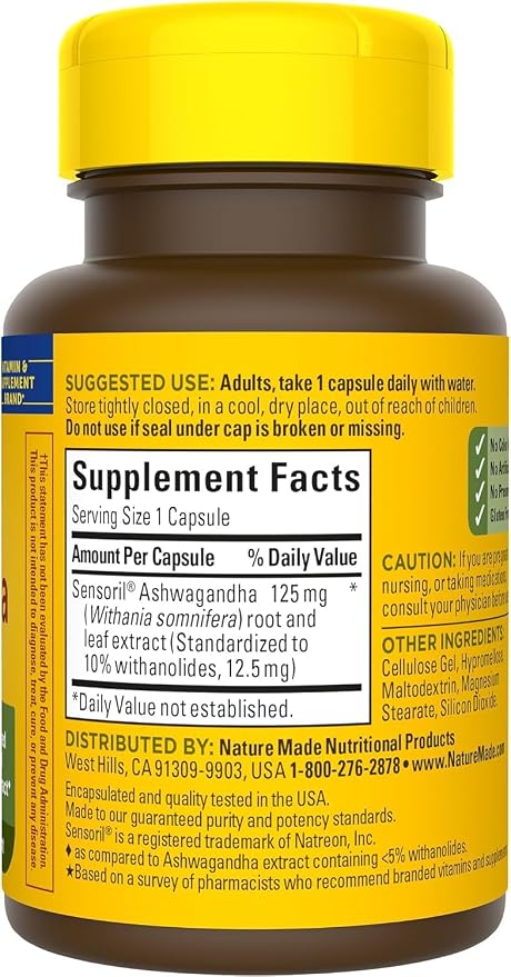 Nature Made Ashwagandha Capsules 125mg for Stress Support, 60 Capsules, 60 Day Supply (Pack of 2)