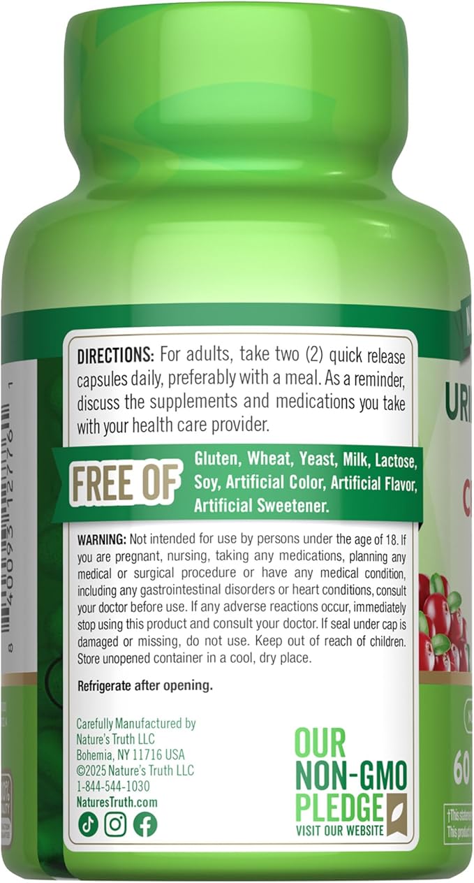 Nature's Truth Cranberry Pills | 60 Capsules | Plus D-Mannose & Probiotics | Supports Urinary Tract Health | Non-GMO & Gluten Free Supplement