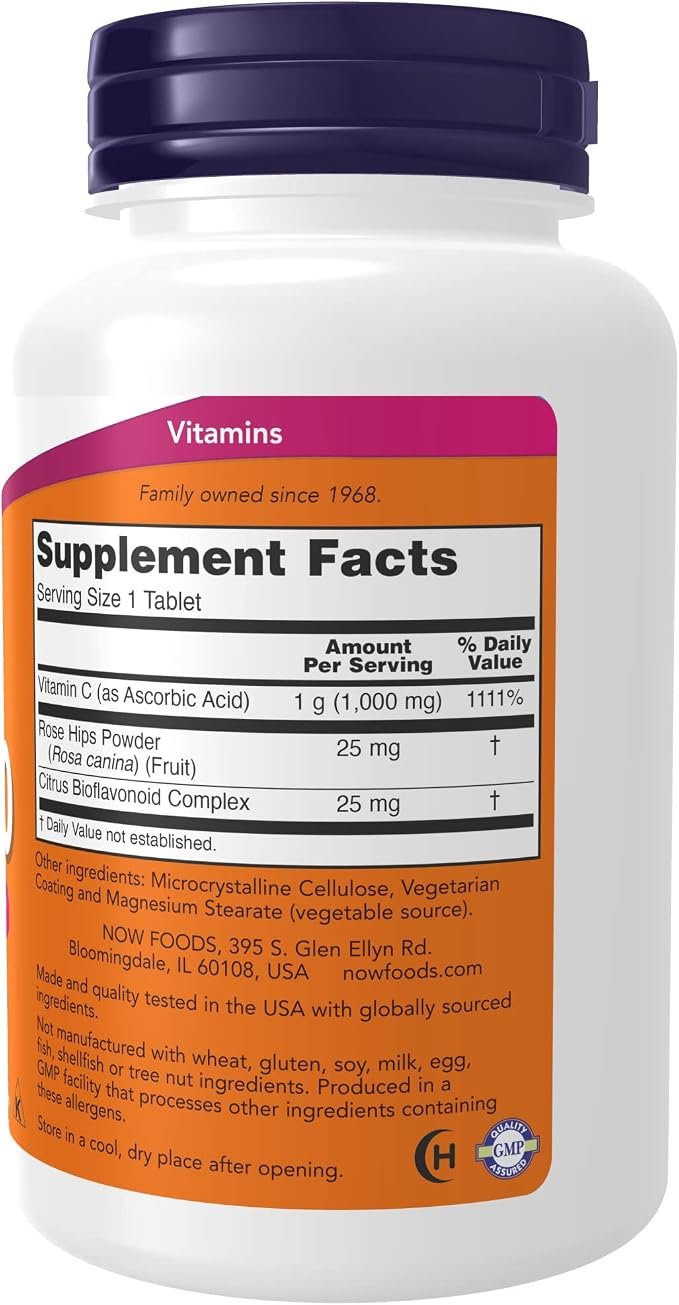 NOW Supplements, Vitamin C-1,000 with Rose Hips & Bioflavonoids, Antioxidant Protection*, 100 Tablets (Pack of 2)