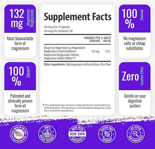 1 Body Magnesium Bisglycinate Capsules - Chelated Magnesium Supplement for Sleep Support, Muscle Cramps & Relaxation - High Absorption Formula Gentle on Stomach - 120 Count