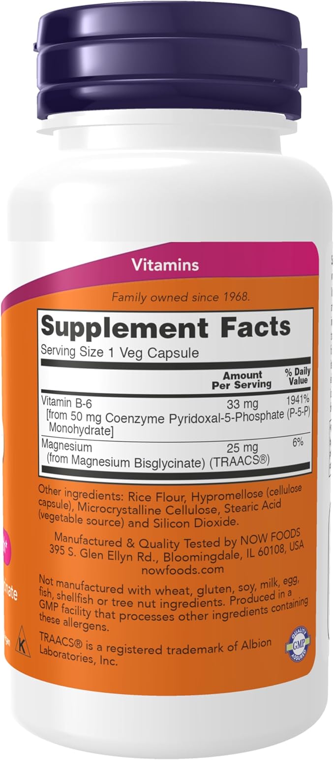 NOW Foods Supplements, P-5-P 50 mg with Coenzyme B-6 + Mg Bisglycinate, 90 Veg Capsules