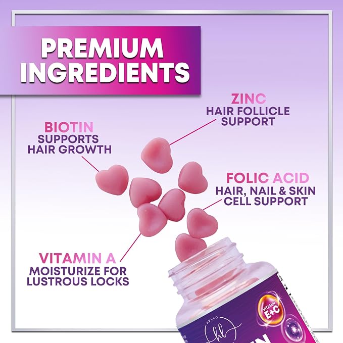Hair Vitamins Gummies with Biotin 5000 mcg per Serving - Hair Growth Support with Vitamins E & C for Thicker, Stronger & Beautiful Hair - Hair Skin and Nails Vitamin, Gluten Free - 120 Gummies