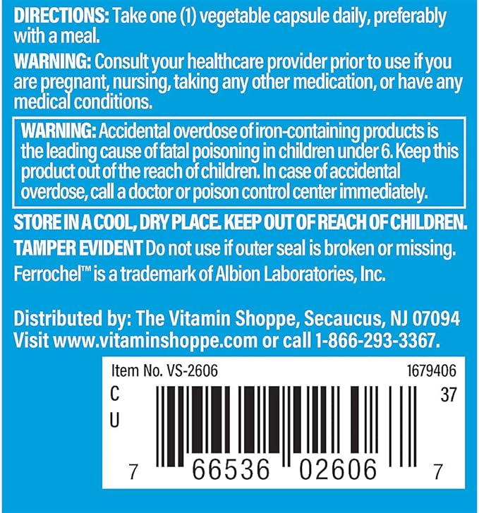 The Vitamin Shoppe Iron 25MG - Red Blood Cell Production, Energy & Oxygen Transport Support, Essential Mineral