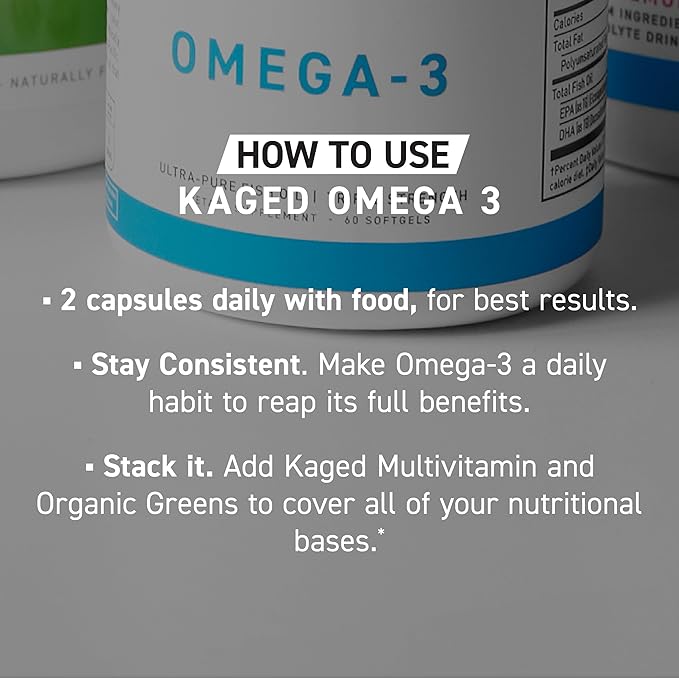 Kaged Omega 3 Softgels | Unflavored | Fish Oil Supplement | 3000mg Omega 3 Fatty Acid with EPA & DHA | Ultra-Pure, No Fish Burps | Supplements for Men & Women | 30 Servings