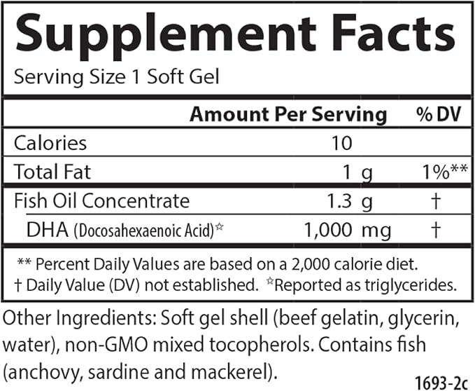 Carlson - Elite DHA Gems, 1000 mg DHA, Wild Caught, Sustainably Sourced, Brain Function & Healthy Vision, 120 Softgels