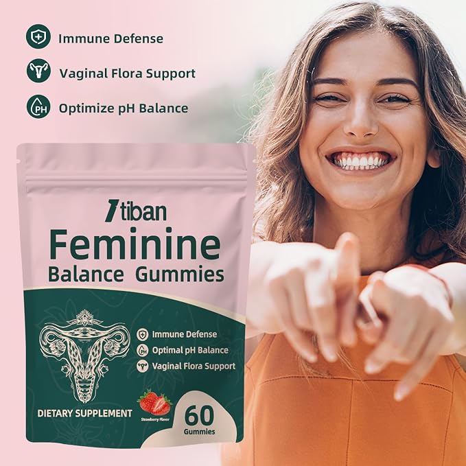 Women Gummies for pH Balance, Premium Feminine Vaginal Health Probiotics Her Gummy, Immune Support, Vegan, Gluten-Free, Strawberry Flavour 60 Gummies 30 Servings