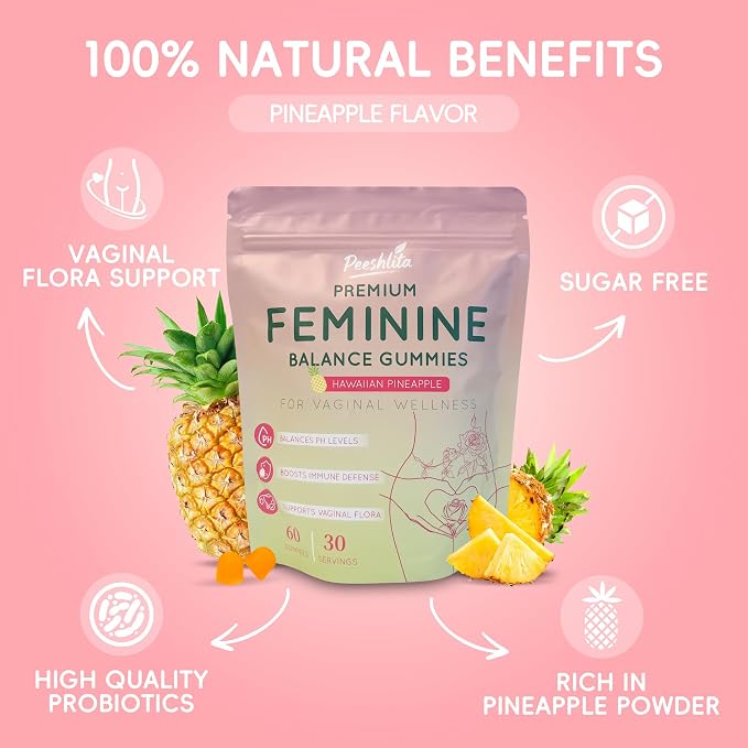 Women’s Probiotic Gummies – Vaginal & Gut Health Support with Prebiotics – 5 Billion CFU, Pineapple Flavor, 60 Count, Non-GMO & Gluten Free
