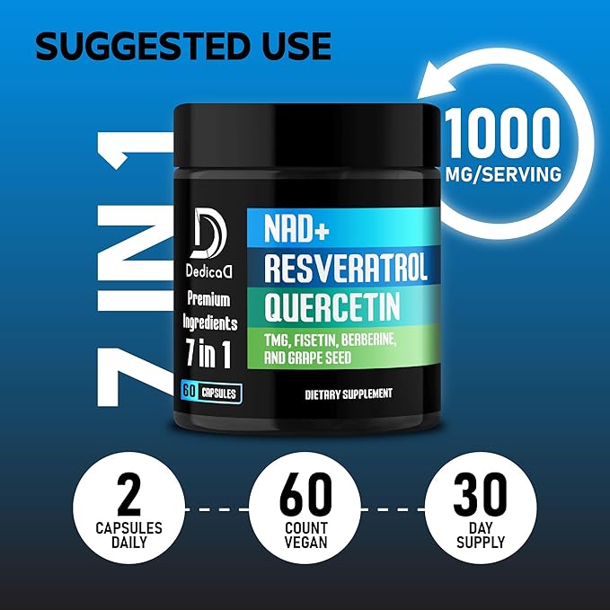 DEDICAD NAD.+ Supplement - Combined to Resveratrol, Quercetin, Berberine, Fisetin, TMG and Grape Seed - 60 Capsules
