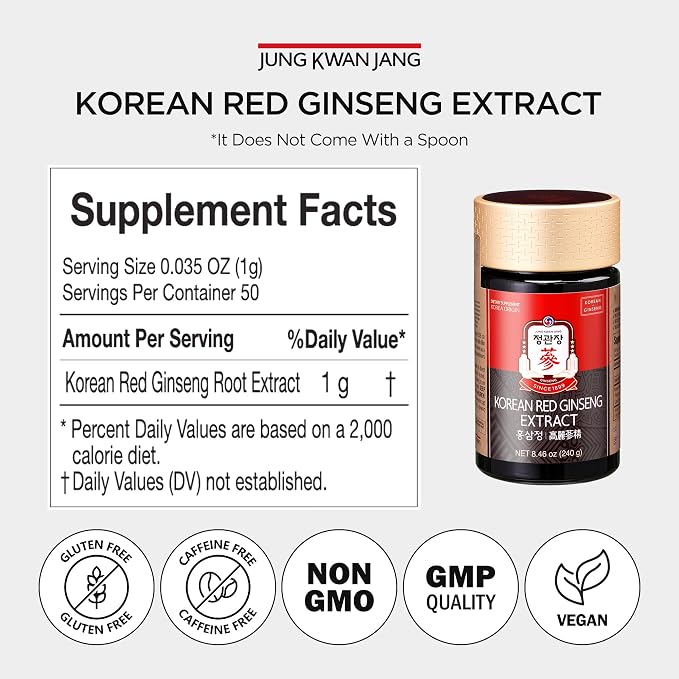 JUNG KWAN JANG Korean Red Panax Ginseng Extract Extra Strength, Energy Boost, Performance, Boost Immune System, Stamina, Blood Circulation and Mental Health Support, Memory, Productivity - 240g
