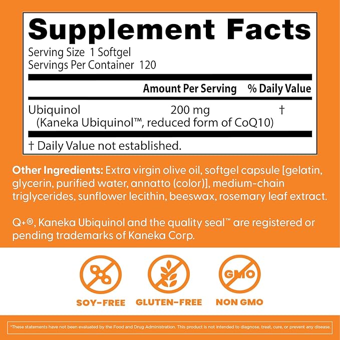 Doctor's Best Kaneka Ubiquinol 200 mg Supplement for Men & Women - Reduced Form CoQ10, Coenzyme Q10 200mg for Antioxidants & Heart Health Support, Non GMO, Gluten Free, Soy Free - 120 Softgels