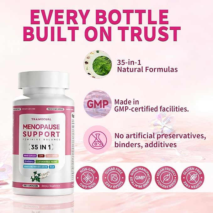 Menopause Supplements For Women, 400mg Black Cohosh & 200mg DIM for Hot Flashes, Night Sweats Relief & Hormone Balance, 35-in-1 with Probiotics, Ashwagandha & Red Clover, 100 Capsules/50-Day Supply