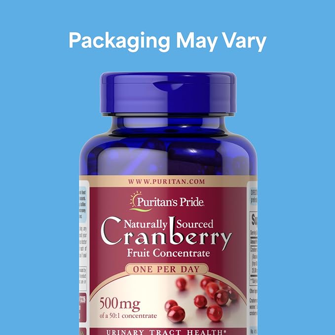 Puritan's Pride Naturally Sourced Cranberry One Per Day Fruit Concentrate 500mg, 50:1 Dietary Supplement for Urinary Tract Support, 4 Month Supply, 120 Rapid Release Capsules