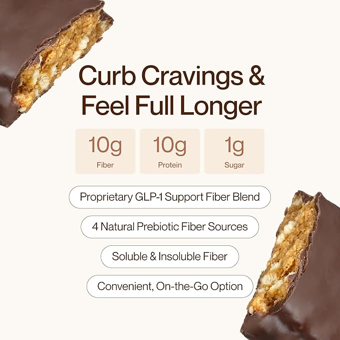 Supergut GLP-1 Boosting Prebiotic Bars, Peanut Butter Chocolate - Gut Healthy Protein Snacks & Breakfast Bars - Keto-Friendly Meal Replacement Energy Bars for Gut Health (12 Count)