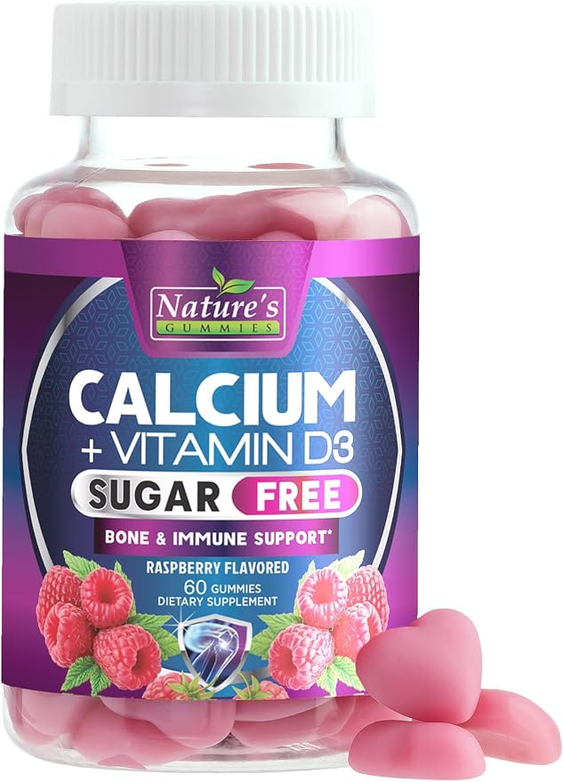 Calcium Supplement Gummies - Sugar Free Calcium Gummy with Vitamin D3 for Best Absorption - Supports Immune Health, Bones & Teeth - Nature's Calcium Chews for Women & Men - Berry Flavor - 60 Gummies