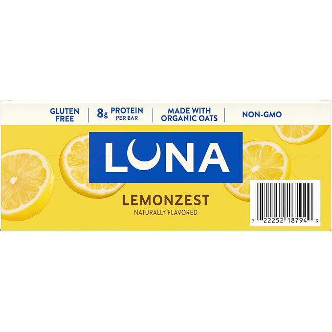 LUNA Bar - LemonZest Flavor - Gluten Free Snack Bars - Non-GMO - Protein Bars - Made with Organic Oats - Value Pack (12 Pack)