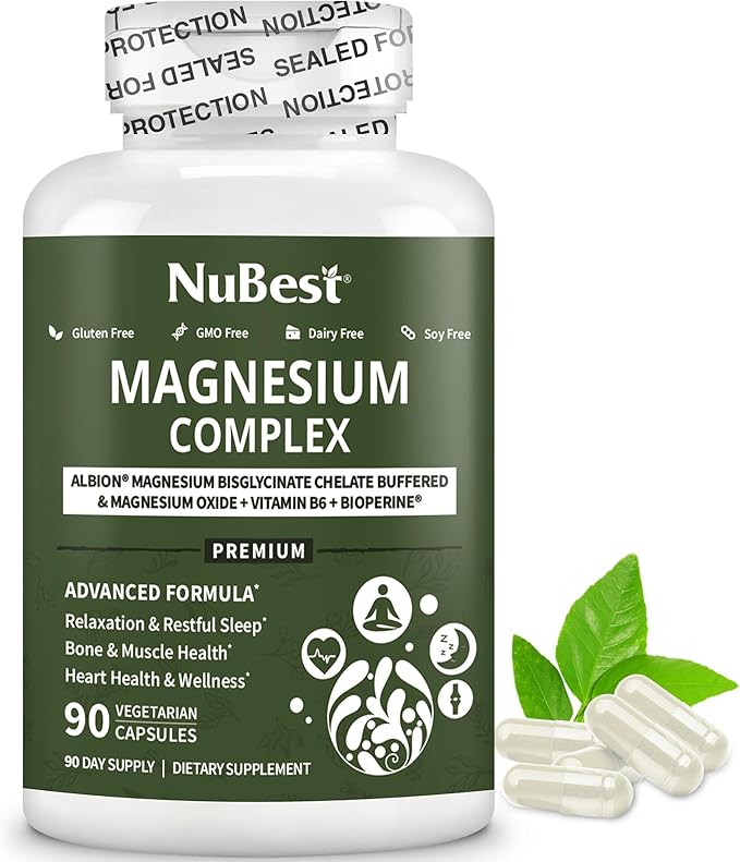 Magnesium Glycinate Chelate Complex with Albion Magnesium Bisglycinate Chelate, Vitamin B6 & BioPerine for Bone, Muscle, Natural Sleep, Nerve Function, Brain Booster | 3 Months Supply