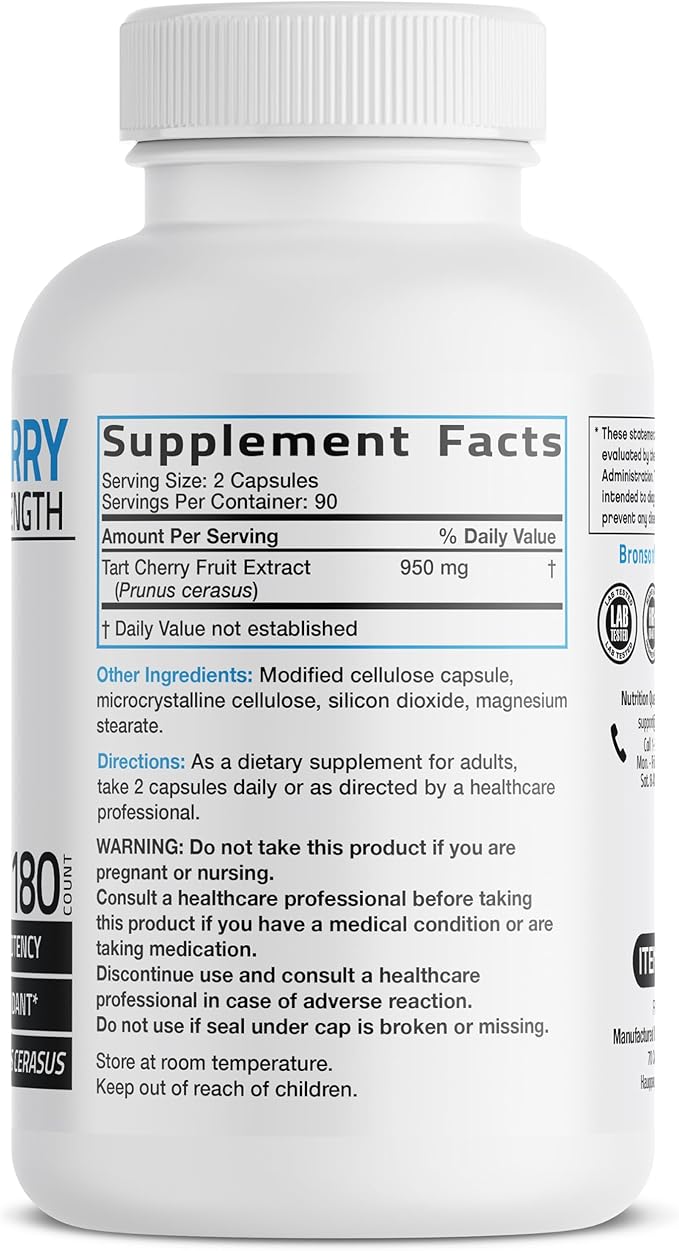 Bronson Tart Cherry Maximum Strength, 180 Vegetarian Capsules (90 Servings)