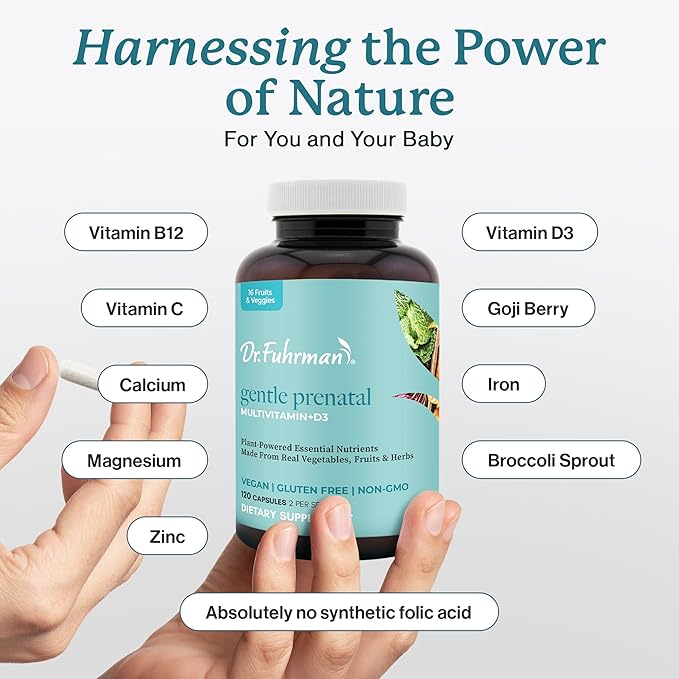 Dr Fuhrman Prenatal Vitamins For Women | Doctor-Formulated Prenatal Vitamins | Natural Folate, B12, Choline & Iodine for Pregnancy Support, Brain & Immune Health | No Synthetic Folic Acid | 120 Cap