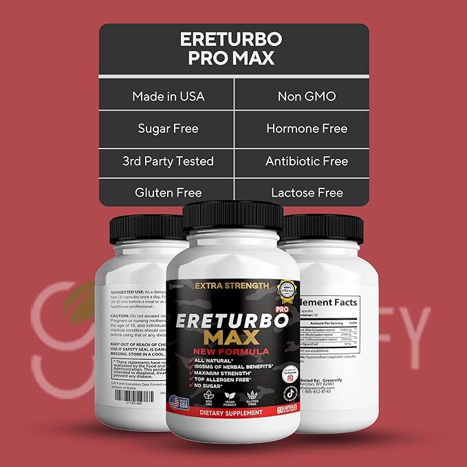 Ereturbo Max Pro Extra Strength, Organic Maca Root Supplement, 60 Capsules, 30-Day Supply, Herbal Benefits (1)