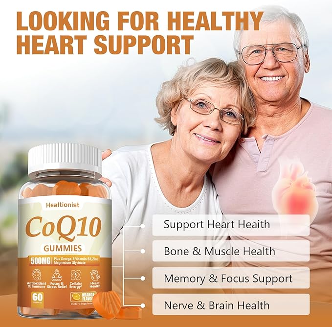 1 Pack 500MG Coq10 Gummies - 3X Better Absorption, Plus Omega-3, Magnesium, Vitamin B3 & Zinc - Coenzyme Q10 Supplements for Heart Health, Cellular Energy & Antioxidant, Vegan, 60 Counts