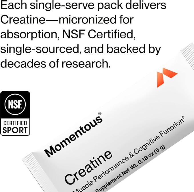 Momentous Creatine Monohydrate Powder - Creatine Powder - Supports Strength, Lean Muscle, & Recovery for Men & Women - NSF Certified for Sport - 5 g per Serving - 15 Servings