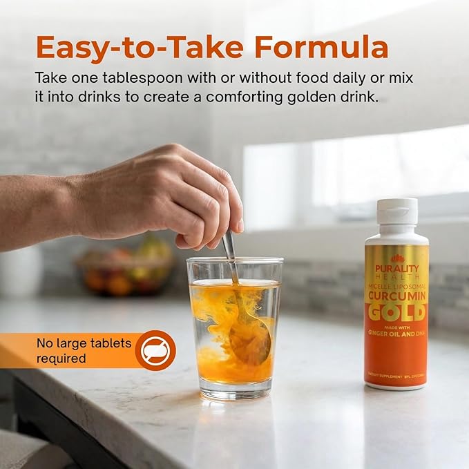 PURALITY HEALTH Curcumin Gold, from Turmeric with Ginger Oil & DHA Omega-3s, Micelle Liposomal Enhanced Absorption, Joint Health, 15 Day Supply