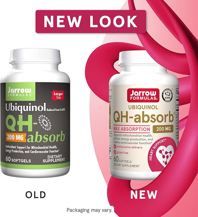 Jarrow Formulas QH-absorb 200 mg - High Absorption Co-Q10 - Active Antioxidant Form of Co-Q10 - Supports Mitochondrial Energy Production &Cardiovascular Health - Up to 60 Servings