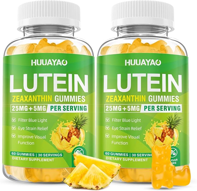 Lutein Gummies 25mg, Lutein and Zeaxanthin Supplements Eye Vitamins Gummies for Support Blue Light Protection, Vision & Overall Eye Health, Sugar Free, Pineapple Flavor, 120 Count