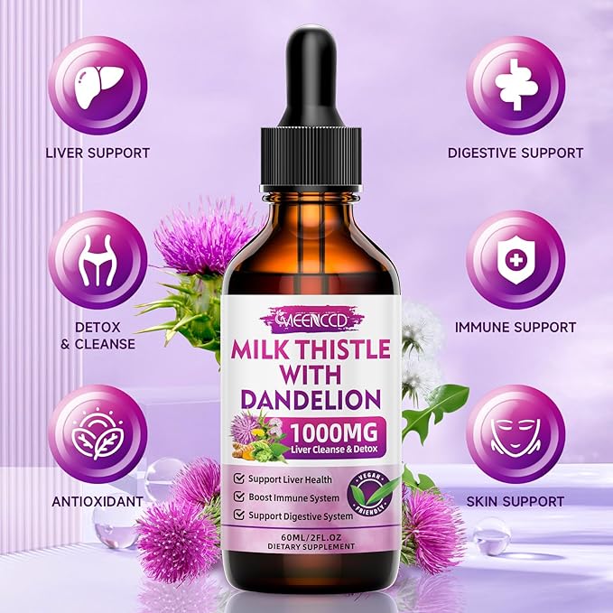 Milk Thistle Liquid Drops - Milk Thistle Supplement with Silymarin, Antioxidant Support, Vegan, Non-GMO, 2 Fl Oz