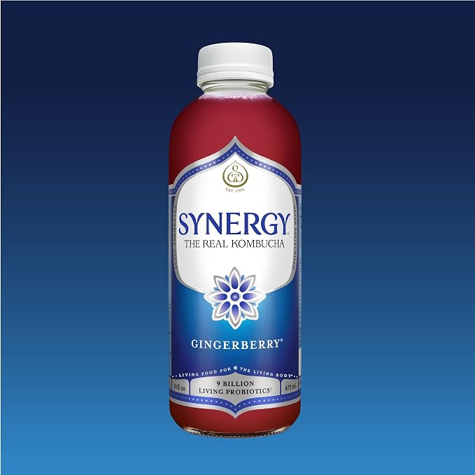 SYNERGY The Real Kombucha - Gingerberry - 16 fl oz Bottle - Raw Probiotic Drink for Gut Health and Immune Support
