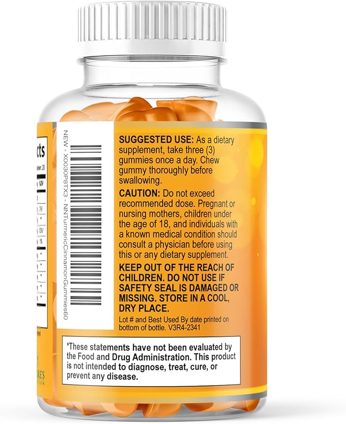 Turmeric Curcumin Supplement Gummies - 95% Curcuminoids with Turmeric Ginger, Black Pepper for Best Absorption, Nature's Vegan Joint Support, Non-GMO, Gluten Free, Tasty Cinnamon Flavor - 60 Gummies