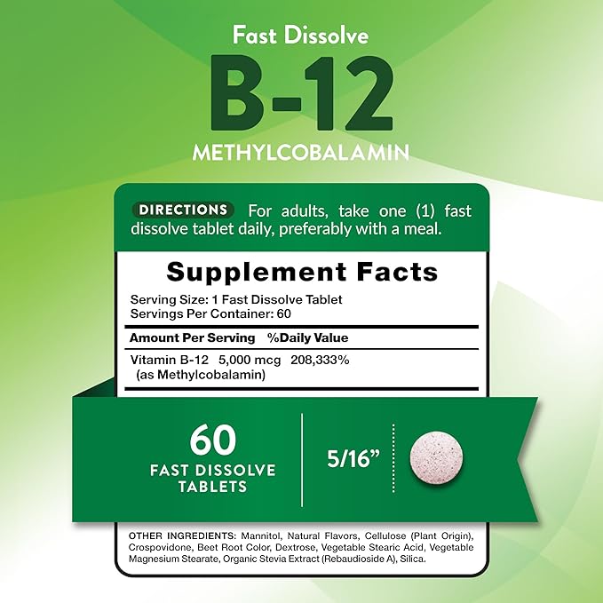 Nature's Truth B12 Vitamin 5000 mcg | 60 Tablets | Fast Dissolve Natural Berry Flavor | Vegan, Non-GMO & Gluten Free Supplement