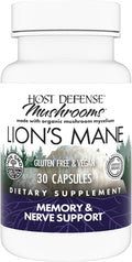 Host Defense Mushrooms Lion's Mane - Brain Health Support Supplement for Focus & Memory Function - Immune & Nervous System Support Supplement- 30 Capsules