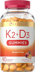 Carlyle Vitamin D3 K2 Gummies | 90 Count | 5,000 IU of D3 + 50 mcg MK7 | Peach Mango Flavor | Vegetarian, Non-GMO, and Gluten Free Supplement