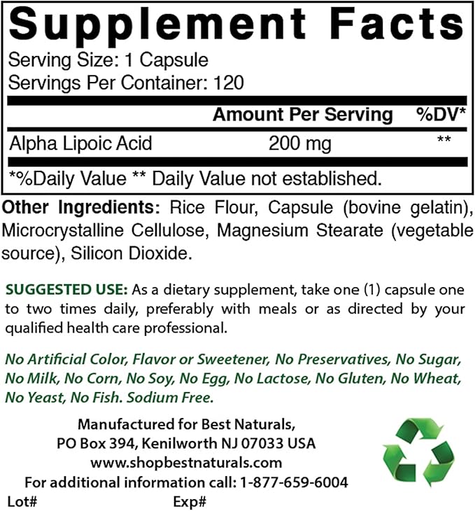 Best Naturals Alpha Lipoic Acid 200 Mg & Zinc Citrate 30 mg