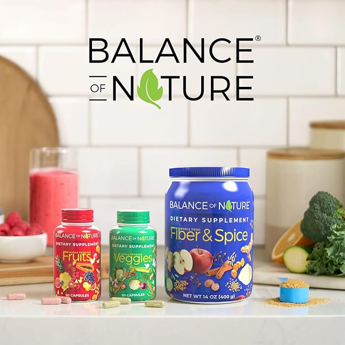 Balance of Nature Fruits & Veggies Supplements - Whole Fruit and Vegetable Ingredients for Women, Men, and Kids - 90 Fruits Capsules, 90 Veggies Capsules - 1 Set