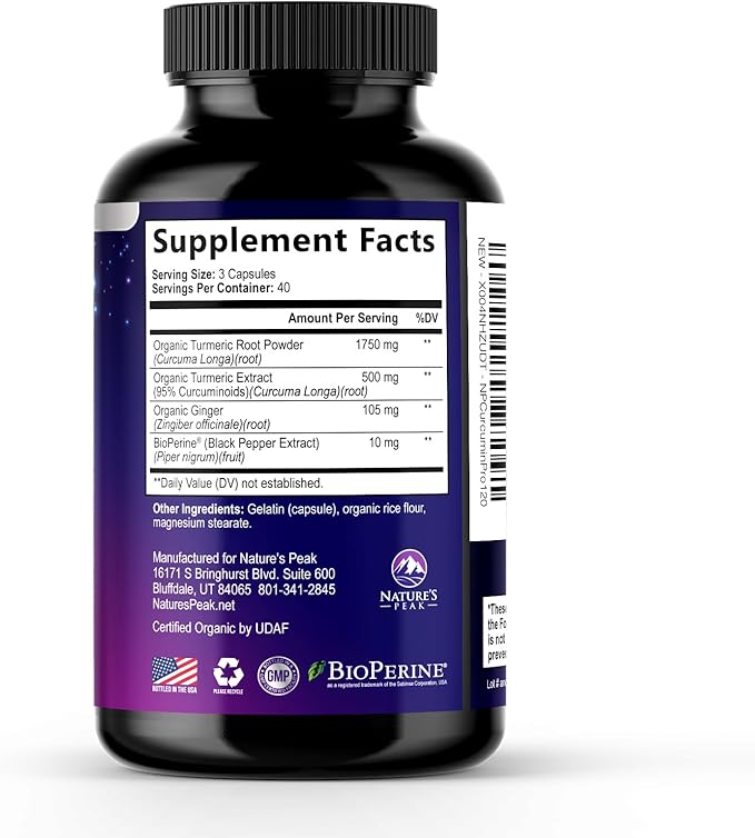 Turmeric Curcumin Supplement - 1750mg Organic Turmeric Per Serving - 95% Curcuminoids, Ginger & BioPerine Black Pepper for Best Absorption - Natural Vegan Joint Support, Bottled in USA - 360 Capsules