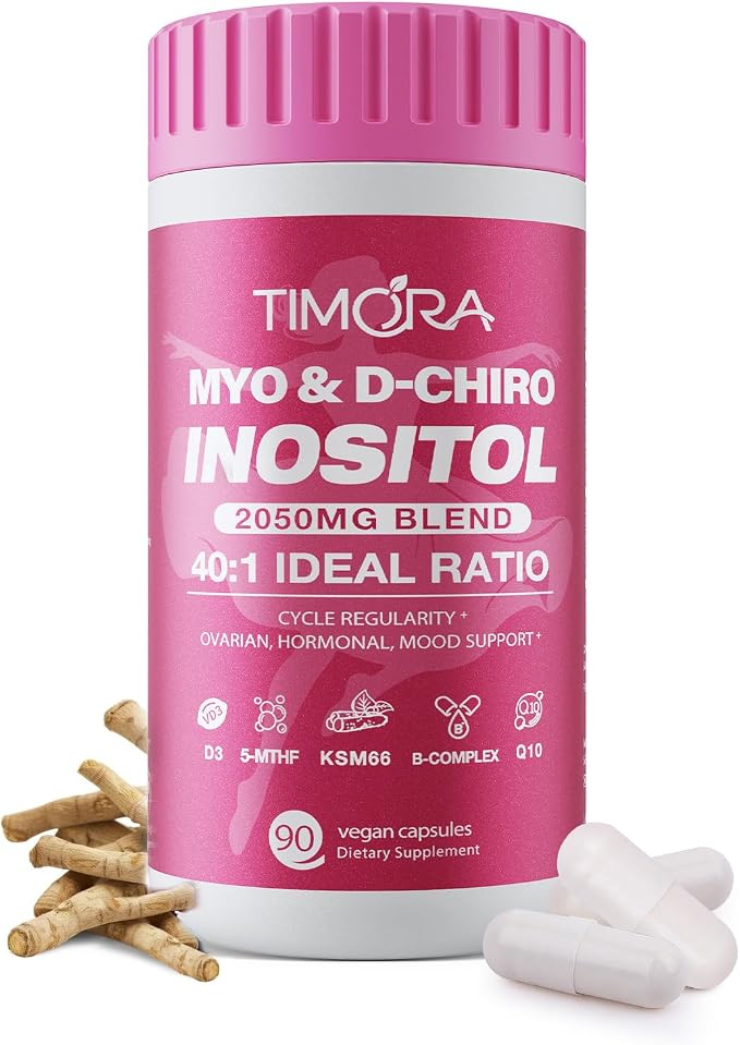TIMORA Premium Myo & D-Chiro Inositol Supplement 40:1 Ratio for Women - 10-in-1 Formula with Folate, Vitamin D3 & Ashwagandha