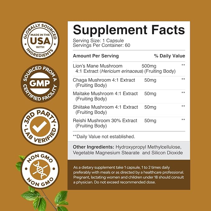 Bundle of Nootropic Brain Supplement for Mental Health & Clarity with VIT A, B6, Riboflavin, Niacin, Thiamin, Folate and Advanced Lion's Mane Mushroom Supplement - Brain Health Memory Support & Focus