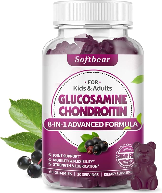 softbear Glucosamine Chondroitin Gummies, Sugar Free Glucosamine Chondroitin MSM Supplement with Elderberry Turmeric Supports Joint Health & Antioxidant, Elderberry Flavored 60 Count