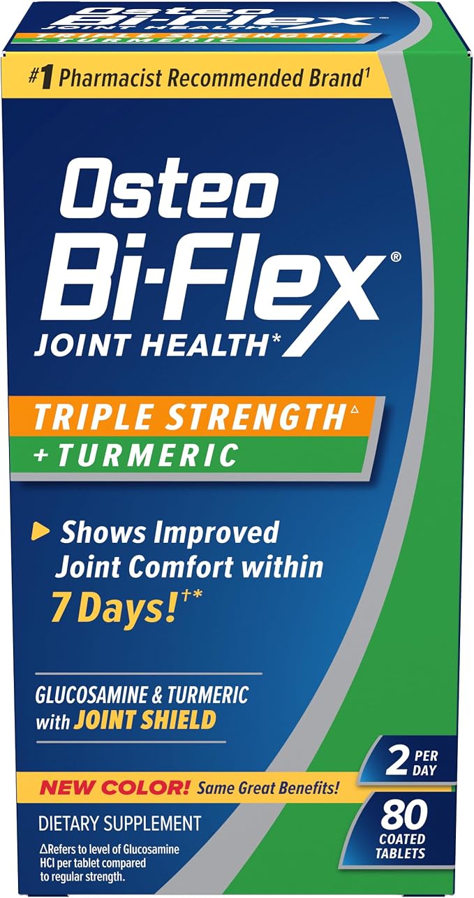 Osteo Bi-Flex Triple Strength Glucosamine Supplement with Turmeric Extract, Improve Joint Function, Antioxidant Power, 80 Coated Tablets
