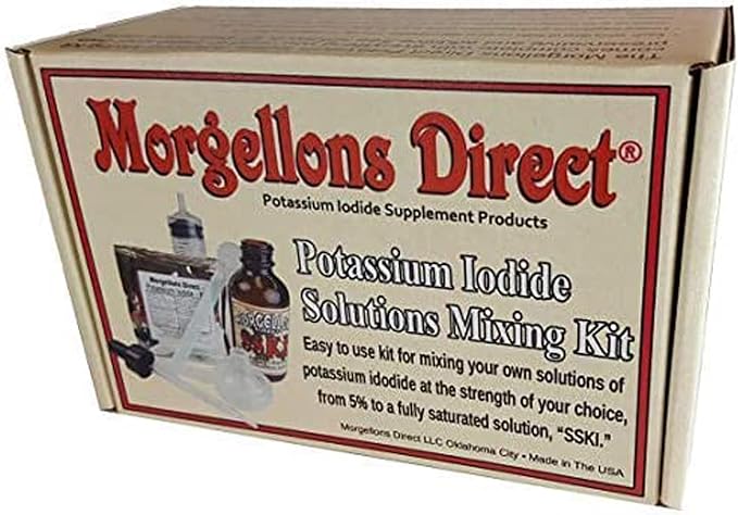SSKI Iodine Potassium Iodide Solutions Mixing Kit Includes Necessary Tools and pre-Measured Dietary Supplement Potassium Iodide Crystals. Just add Distilled Water.