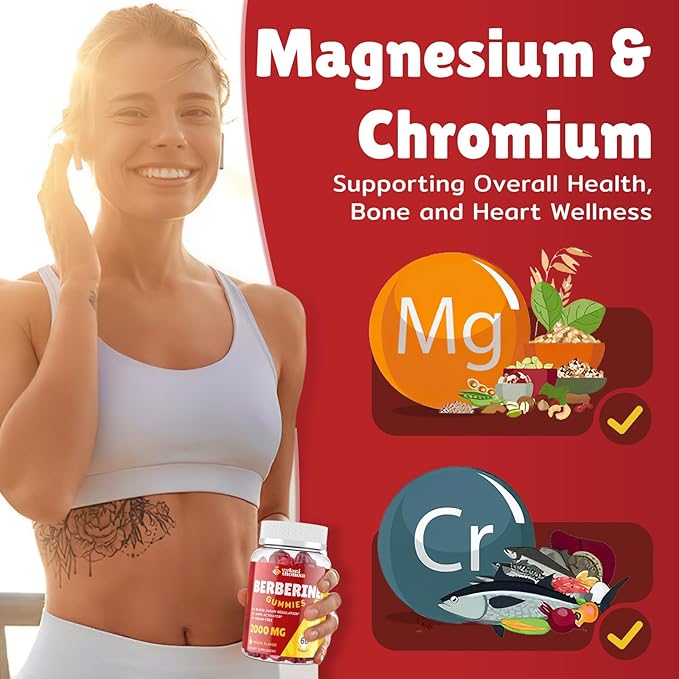 2000mg Berberine Supplement Gummies – High Potency Wellness Blend with Ceylon Cinnamon, Turmeric, Magnesium & Chromium, Vegan, Non-GMO, Gluten-Free, Peach Flavor, 60 Gummies - 1 Pack