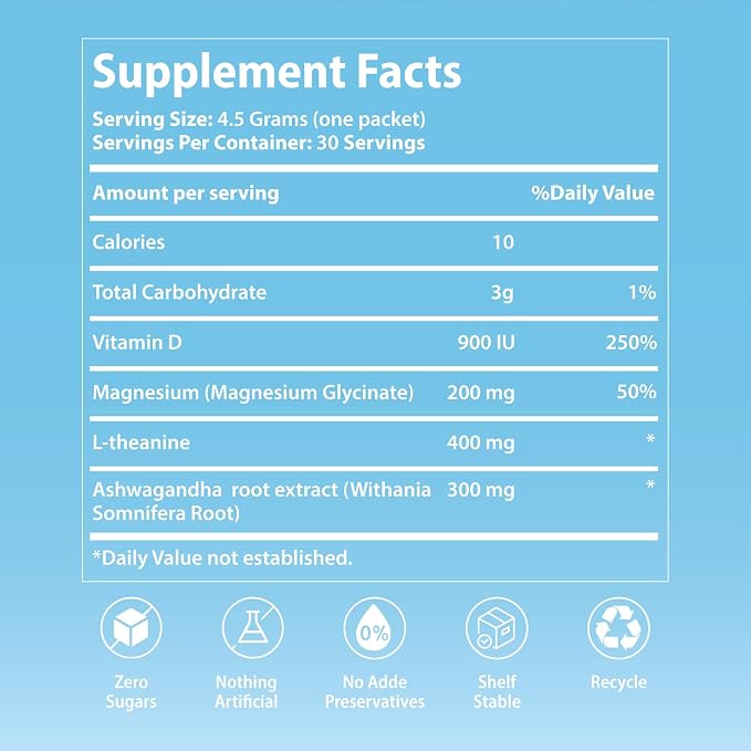 UltraCalm Cortisol Drink Mix - Raspberry Lemonade with Ashwagandha, Magnesium Glycinate & L-Theanine Supplement - Sleep and Relaxation Support (2 x 30 Travel Packets)