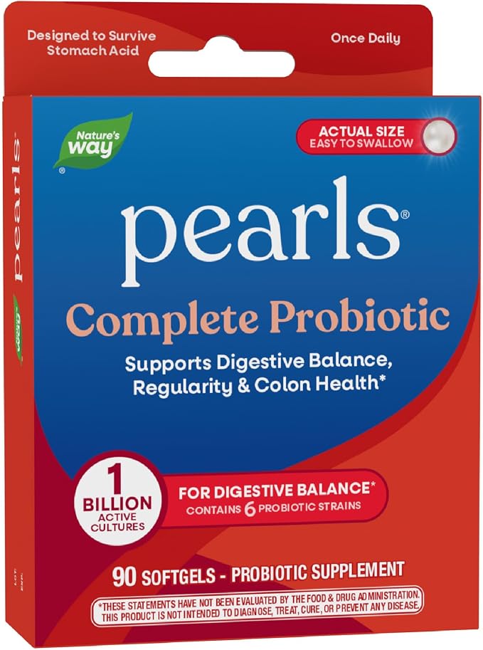 Nature's Way Pearls Complete Probiotic, Supports Digestive Balance*, 1 Billion Live Cultures, Supplement for Men and Women, No Refrigeration Required, 90 softgels
