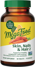 MegaFood Skin, Nails & Hair 2 - Vitamins For Women & Men - Biotin, Vitamin A, Vitamin C, Zinc, Vitamin B6, Vitamin E, Pantothenic Acid - Vegan - Made Without 9 Food Allergens - 90 Tabs (45 Servings)