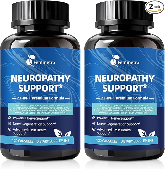 Nerve & Peripheral Neuropathy Support Supplement with 1200mg R-Alpha Lipoic Acid L-Carnitine Vitamin B12 B1 B6 D3 E Folate Lions Mane NAC Magnesium Turmeric - Liver Detox, Antioxidant & Mental Support